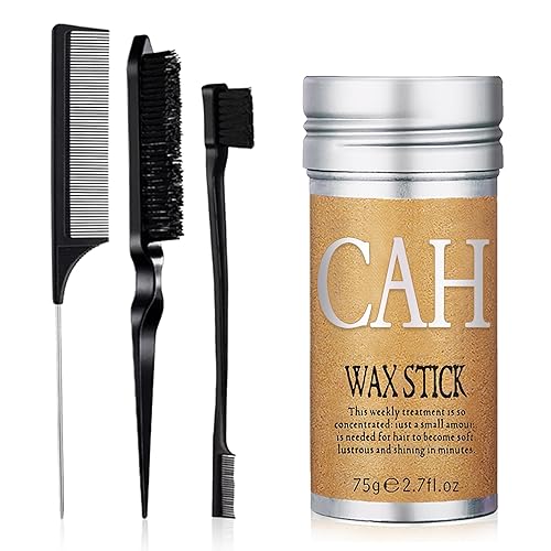 CAHIUYOA Varilla de cera para el cabello, barra de cera para el cabello para Flyaways, 3 cepillos de control de bordes, palillos para cabello de