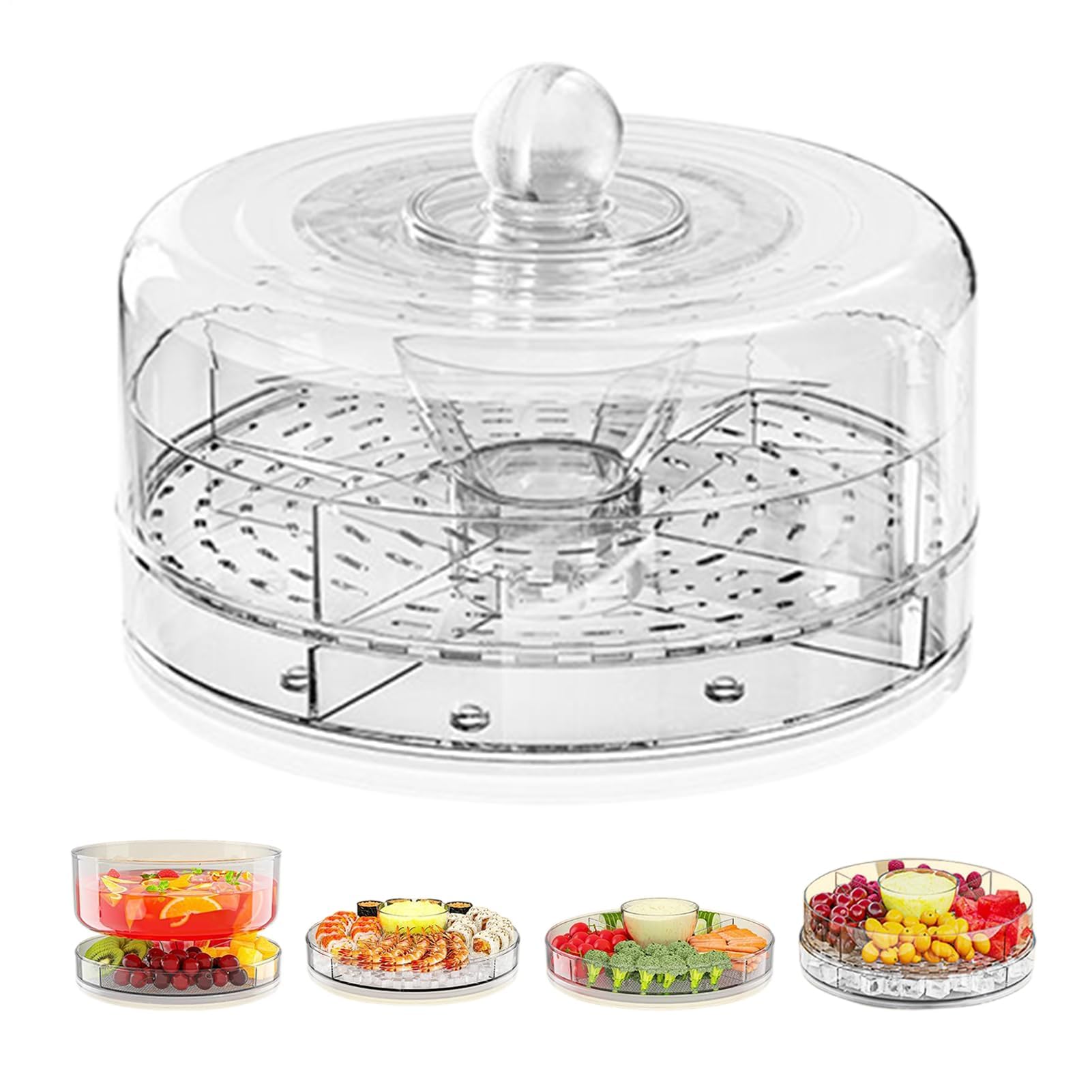 Server per buffet di cibi freschi, vassoio per verdure refrigerate, vassoio per cocktail con gamberetti, piatto rotante per verdure con cubetti di ghiaccio, pulito e facile, perfetto per buffet e