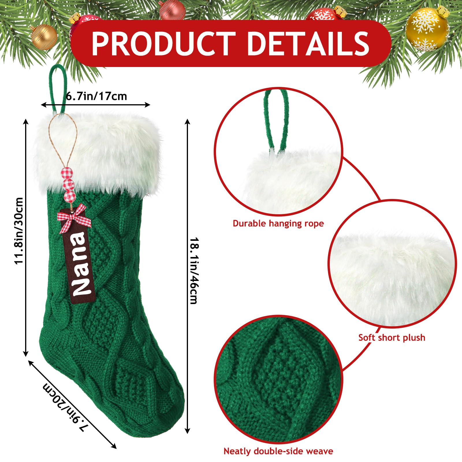 Lot de 6 Chaussettes de Noël tricotées en Laine avec étiquettes Nominatives Chaussettes de Noël Décoratives pour Fête de Noël Décorations de Noël et Cadeaux pour Enfants