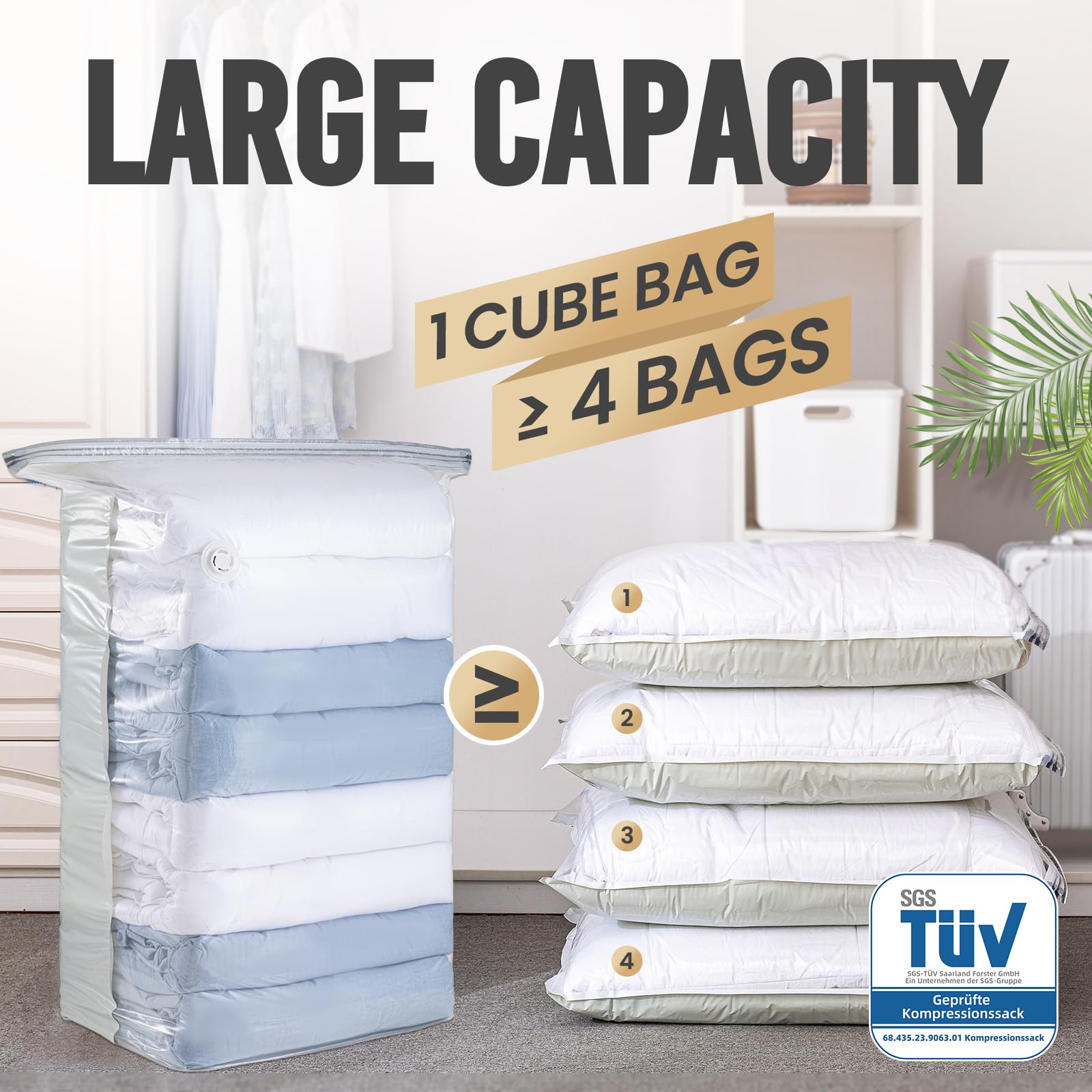 TAILI Sacchetti Sottovuoto Vestiti, Jumbo 4 Pack (80x100x38 cm), Buste Sottovuoto Vestiti Extra Large per Piumoni, Coperte, Trapunte, liberare spazio Organizzatore di armadi borse per abiti
