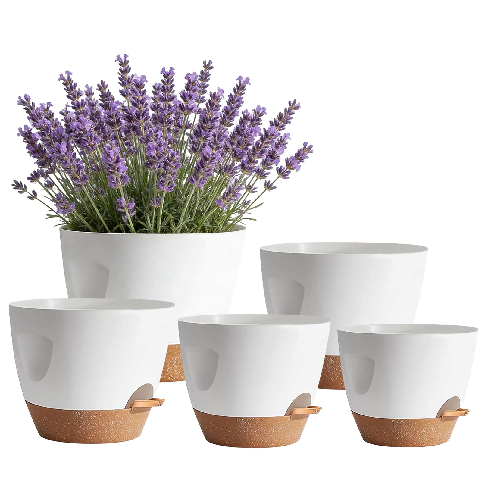 Shinybox 5 Piezas Maceta de Interior con Drenaje, 17.8/16.5/15.2/13.9/12.7cm Macetas de Auto-Riego, Macetas de Plástico con Asa, Macetas de con Forma de Flor para Interior para Decoración(Verde) — view 9