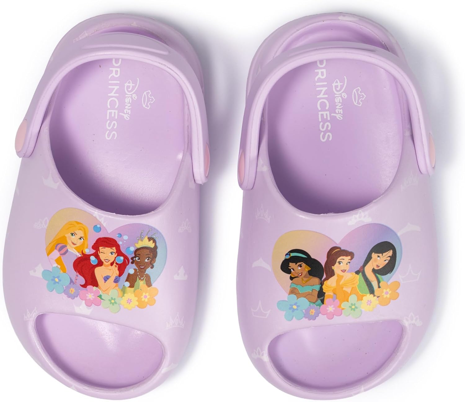 Disney Princess Toddler Girls Pink Open-Toe Clog Sandals - Cute Quick-Dry Beach Water Shoes with Ariel Belle Jasmine Print, Sizes 5/6-9/10 Summer Princess Footwear for Kids