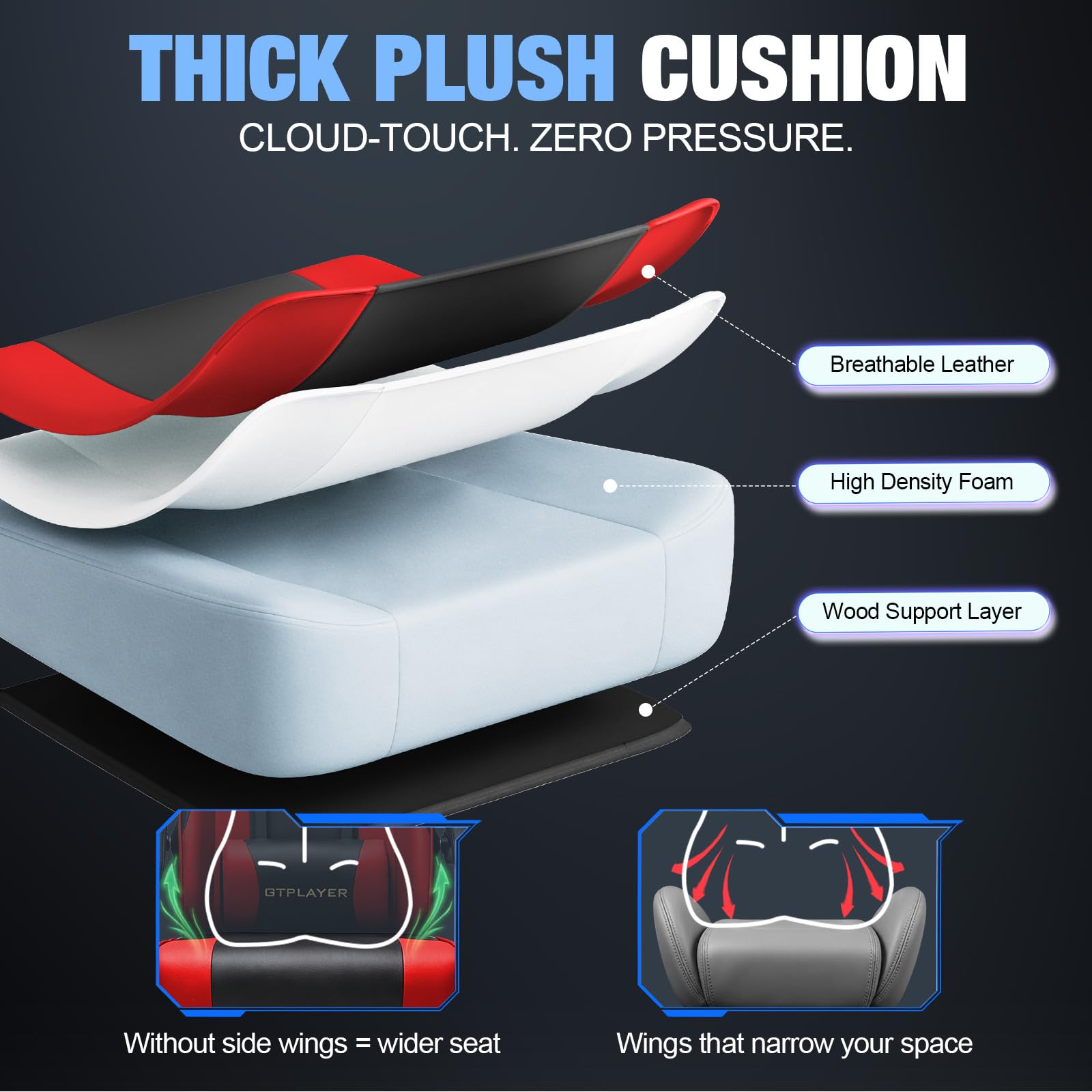 GTPLAYER Gaming Chair for Adults Computer Chairs with Footrest Headrest and Lumbar Support Ergonomic Height Adjustable Reclining PC Chair - Image 7