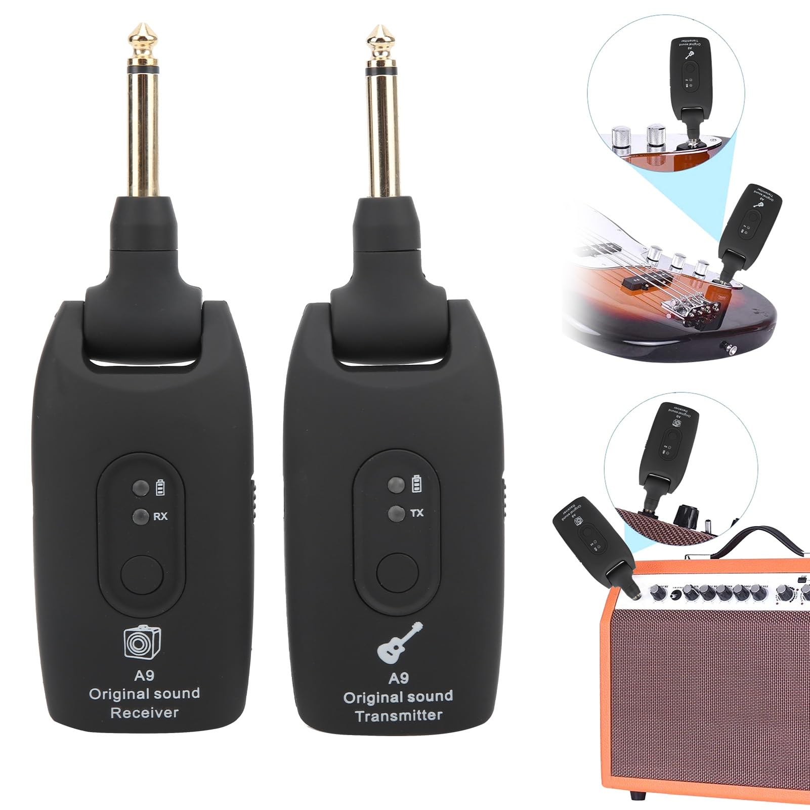 Bezprzewodowa gitara Transceiver Gitara elektryczna Akumulator Audio System bezprzewodowy Zdalny odbiór kabla gitarowego (czarny)