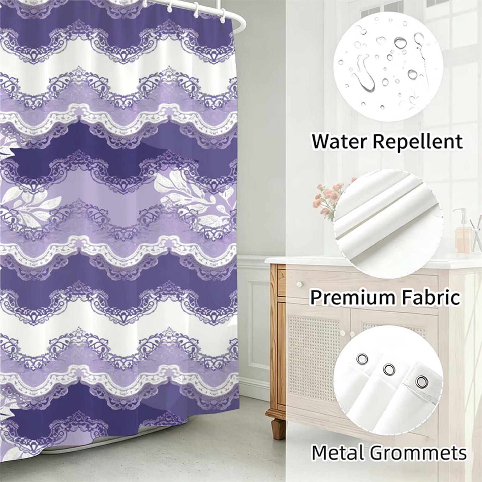 viola chiaro Tenda Doccia 230x180cm, Tenda per Doccia Tessuto Poliestere Impermeabile Asciugatura Rapida con 12 Anelli, Tende Finestra Bagno e Vasca Pieghevole Shower Curtain Semplice J-596