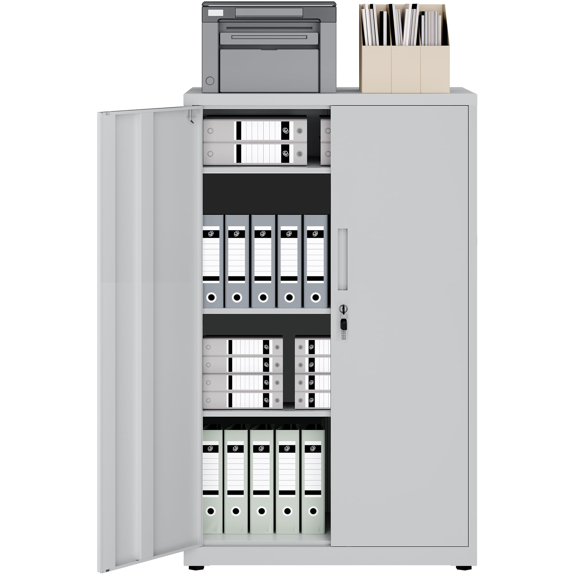 LAND·VOI Steel Storage Cabinet, 4-Tier Lockable Cabinet with Adjustable Shelves, Double-Door Cupboard Storage, For Home, Office Storage, 40×80×131.5cm, Tall Cabinet, Light Gray — image 1