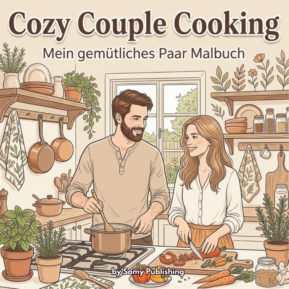 Cozy Couple Cooking – Mein gemütliches Paar Malbuch: 40 detailreiche Ausmalbilder mit einem Paar beim gemeinsamen Kochen, Backen und Genießen gemütlicher Küchenmomente (Die Cozy Couple Kollektion)