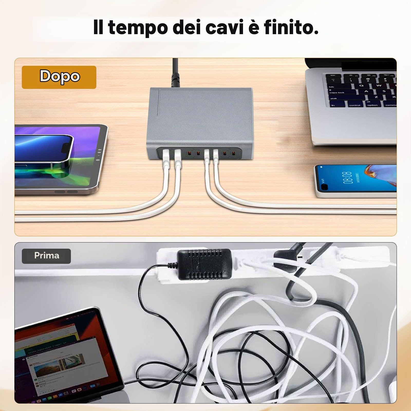 660W Caricatore USB Multiplo - 8 Porte (6 USB-C + 2 USB-A) con Ricarica Rapida, Stazione di Ricarica Compatta per Multi Dispositivi, Compatibile con MacBook, iPad, iPhone, Galaxy S22/S20, DELL, HP