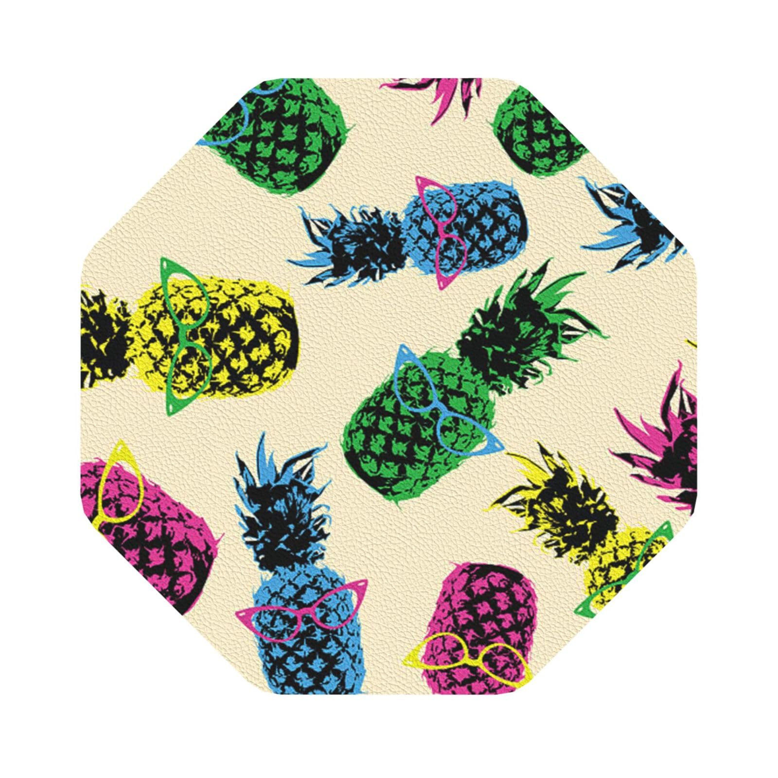 Pineapple PU Leather Coasters Set of 6 Octagon Drink Coasters