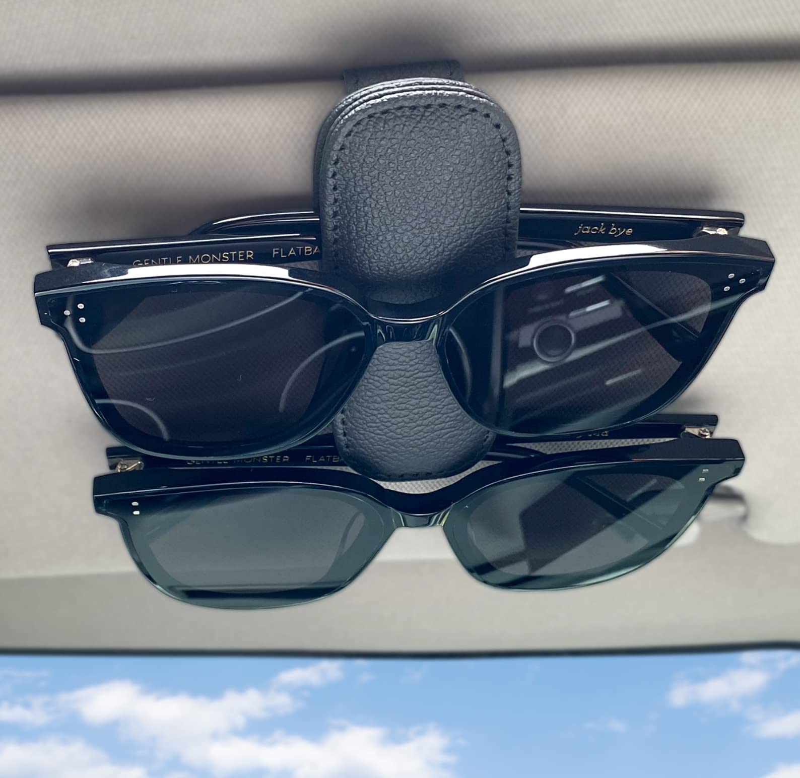 2 Pieces Sunglass Holder for Car Visor, Magnetic Leather Eyeglass Hanger Clip for Car, Car Visor Accessories (Black)