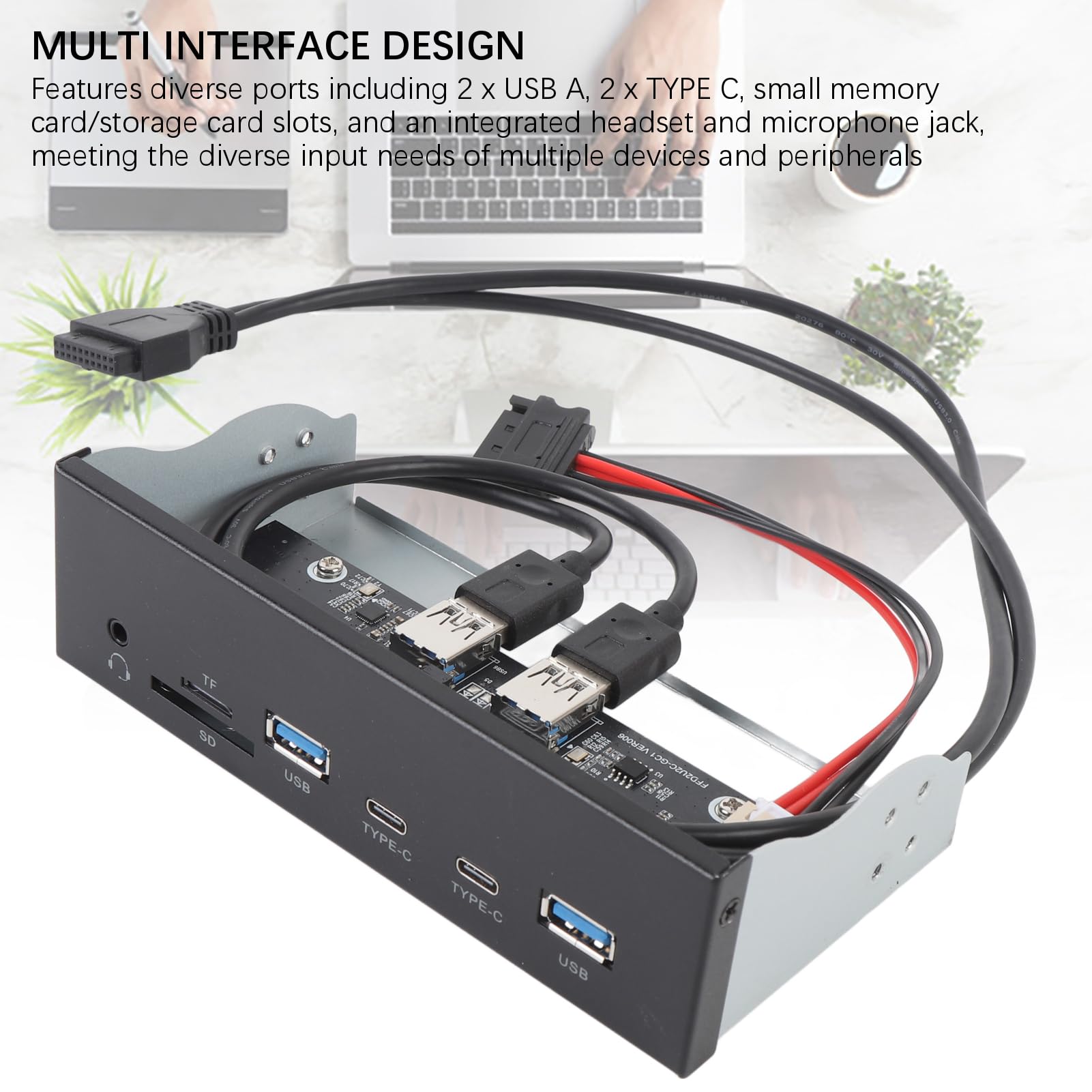 Hub USB C Interno da 19 Pin, 6 Porte USB 3.2 Gen 2x2 Pannello Frontale con 2 A e C, Lettore di Schede di Memoria e Jack, Trasferimento Dati A 5 Gbps, per Case di Computer PC Alloggiamento