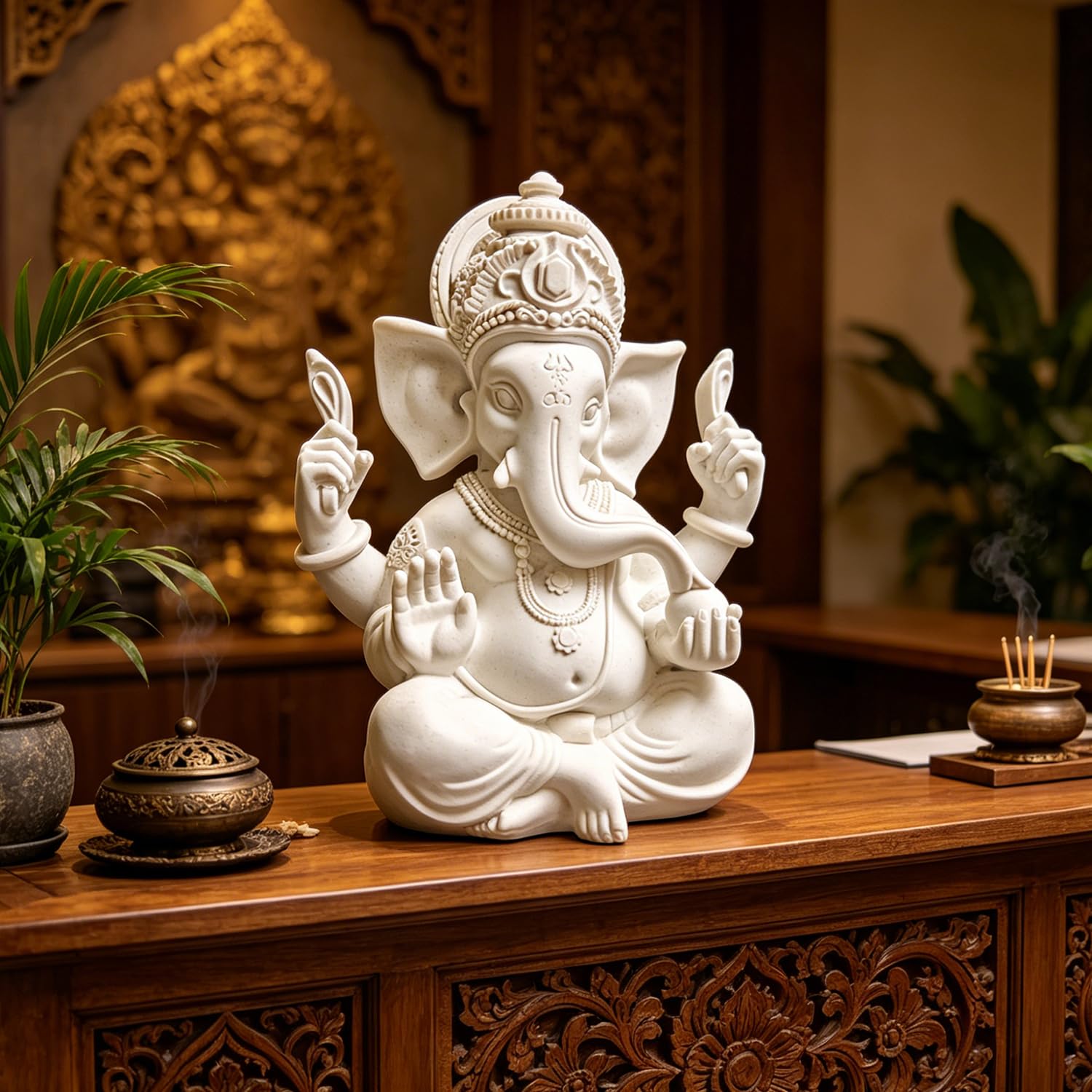 Statue Idolo Indiano,Decorazioni per Ufficio,Figure Decorative, Statuette Decorative Casa, Soggiorno Decorativo Moderno da Appoggiare, Scultura Astratta in Poliresina, Idea Regalo（18cm/Bianco）
