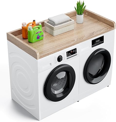Encimera de lavadora y secadora, encimera de lavandería de 27.5 pulgadas de ancho x 54 pulgadas de largo con rieles de borde, encimera de tablero de