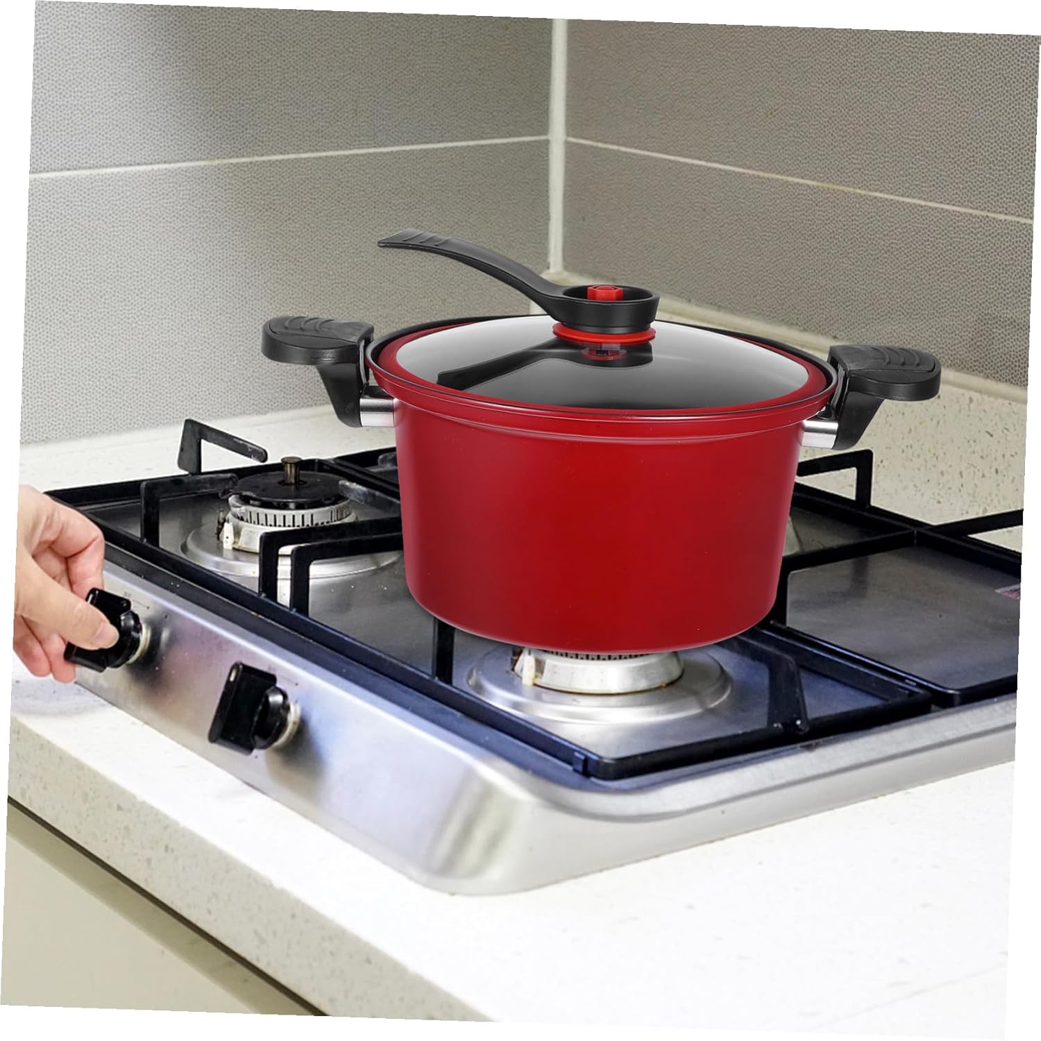 Luxshiny Low Pressure Nonstick Cooking Pot with Lid Multifunctional Household Stew and Soup Cooker for Induction and Gas Stove Red Micro Pressure Cooker for Braising and Boiling