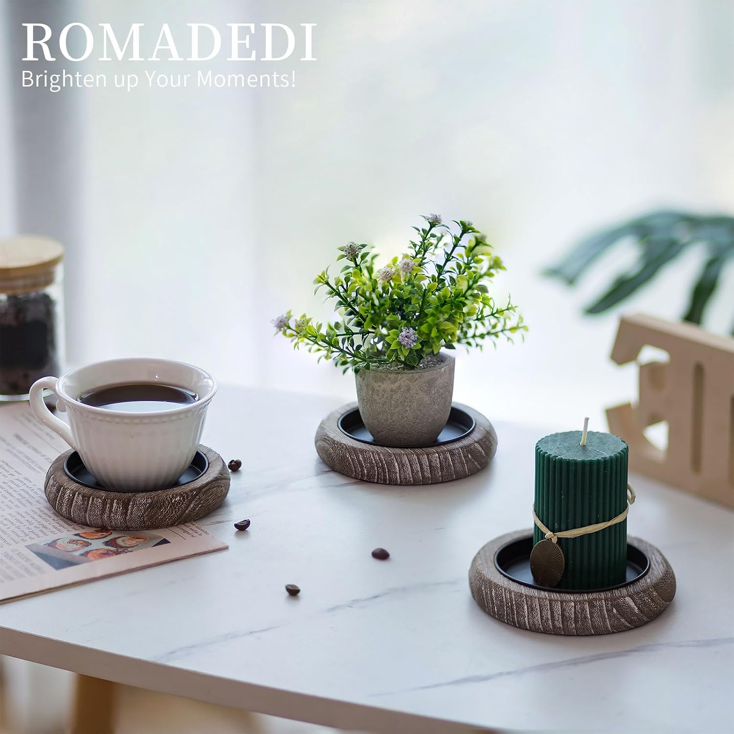 Romadedi Whitewashed Wood Candle Holder Tray, Pack of 2 image 4