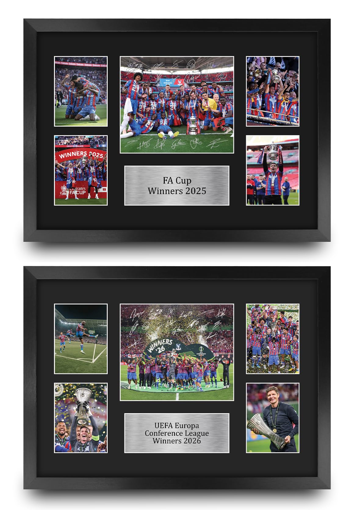 HWC Trading Crystal Palace Collection FA Cup 2025 & Europa Conference League Winners 2026 Set Gifts Printed Signed Autograph Picture for Football Fans and Supporters - A3 Framed (ID-009356)