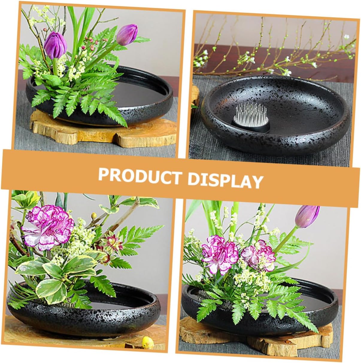 Unomor Ceramic Floral Frog Flower Holder Round Flower Fixation Base for Ikebana DIY Arrangement with Vase Pot Sturdy Material Japanese Style