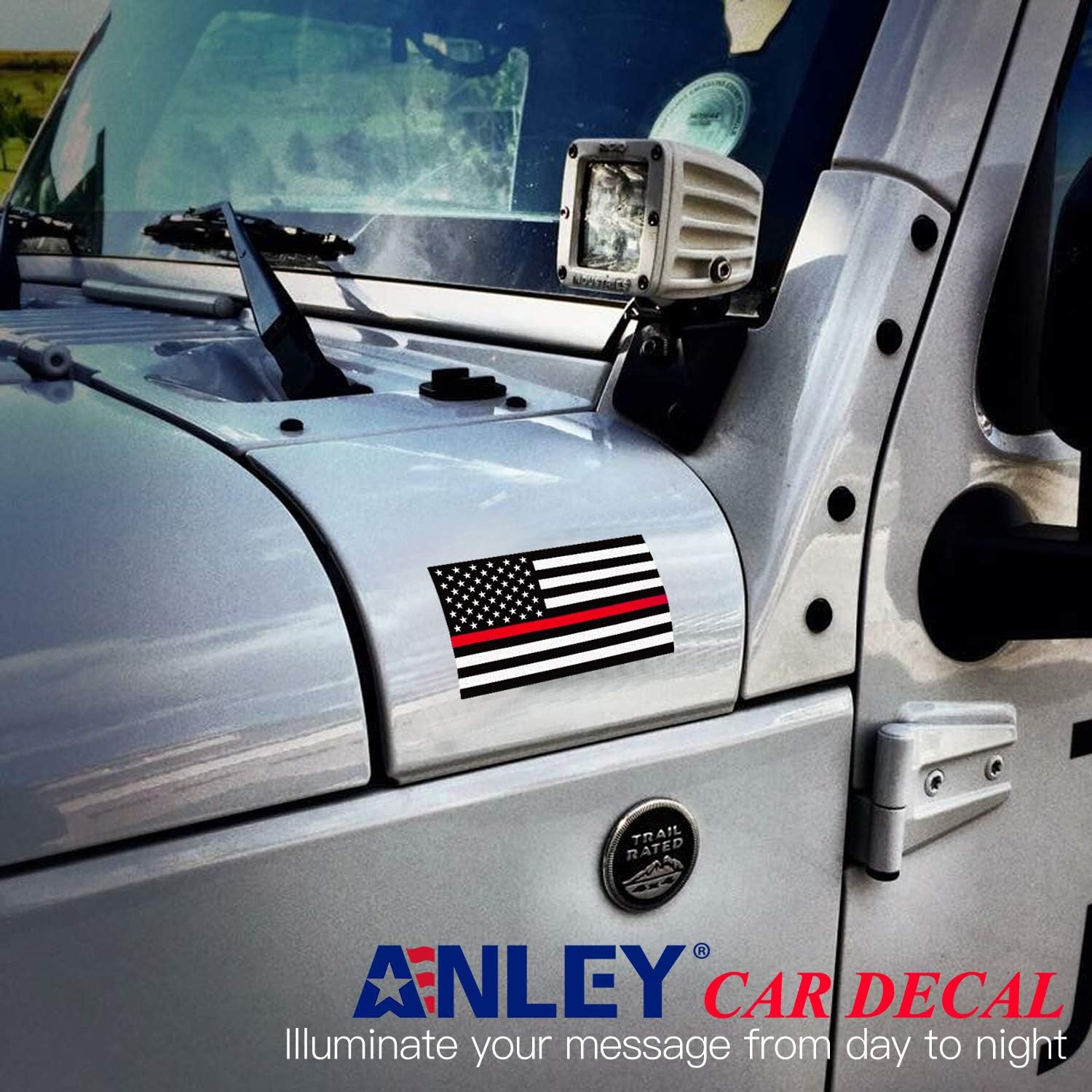 ANLEY 5 X 3 inch Thin Red Line US Flag Decal - Black White and Red Reflective Stripe American Flag Car Stickers - Support Firefighters and EMTs (3 Pack)