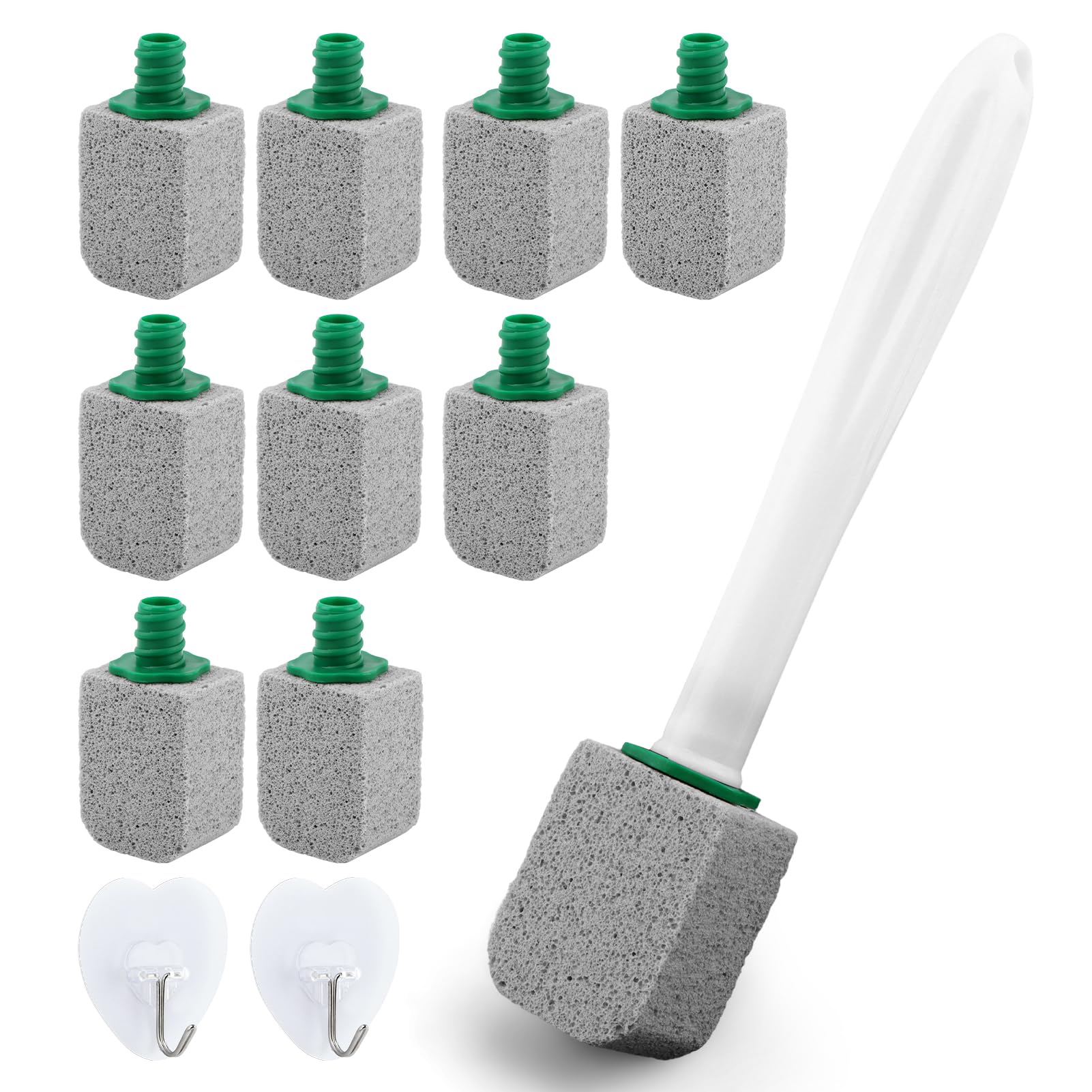 CALIDAKA 10 piezas de piedra pómez de inodoro con mango largo limpiador de inodoros, varita, repuesto de varita pómez, bloque de piedra pómez, herramienta de limpieza profunda para piscina, baño,