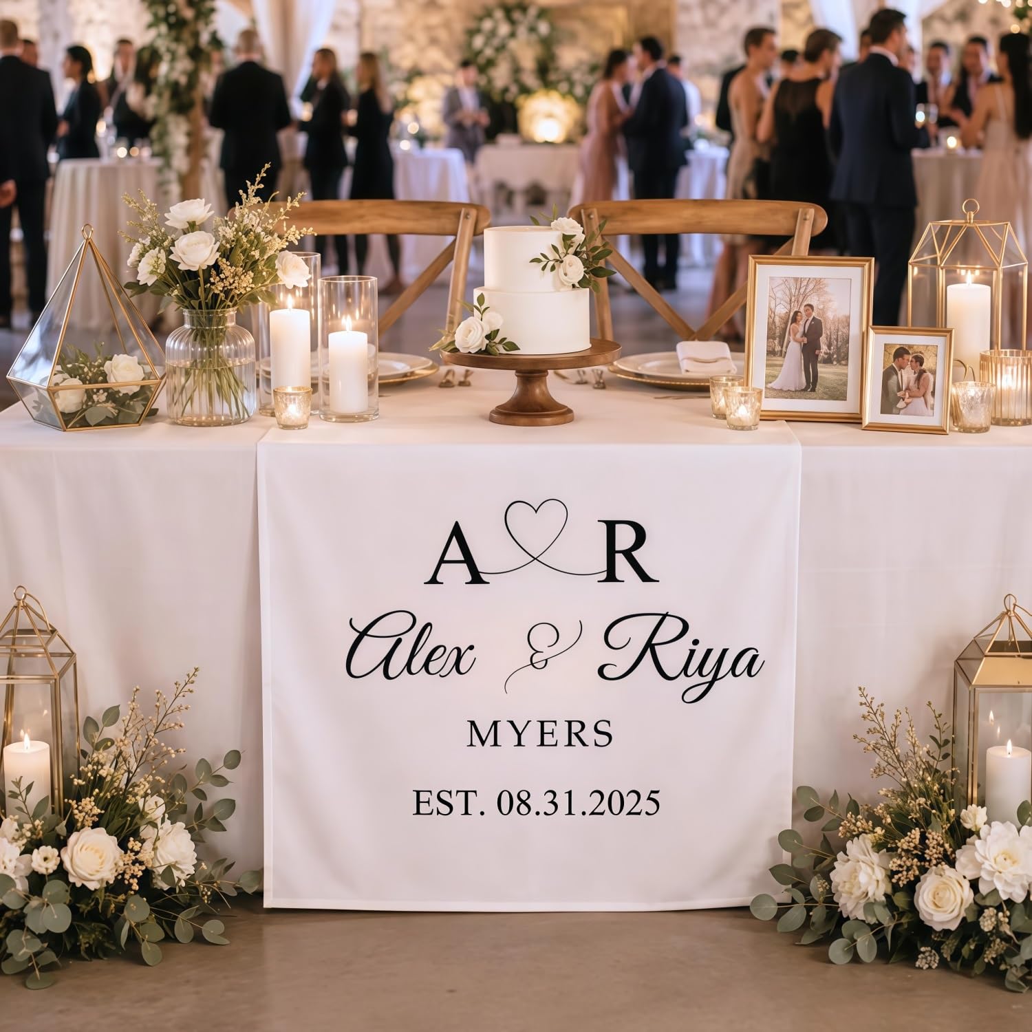 Custom Wedding Sweetheart Table Banner, Personalized Linen Table Runner with Name & Date, Multi-Use Just Married Car Banner Sign for Reception Bridal Shower