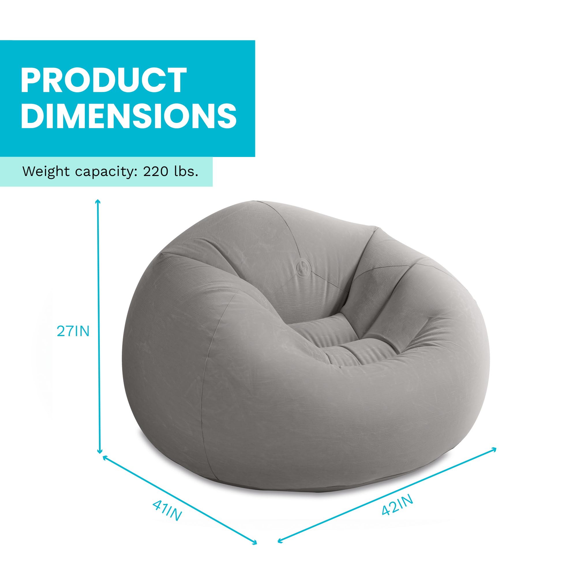 Intex Vinyl Beanless Bag Inflatable Chair, 42" X 41" X 27", Beige 1