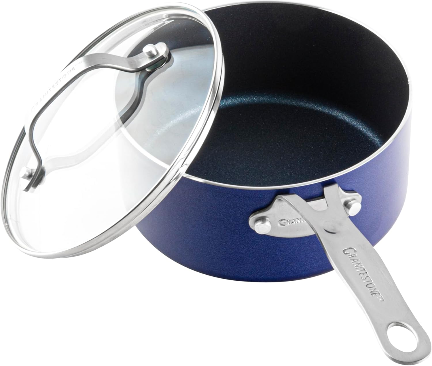 Granitestone Blue 2.5 Quart Small Sauce Pan with Lid, Sauce pot with Lid, Ultra Nonstick & Durable Diamond Reinforced Small Pots for Cooking, Saucepan with Lid & Stay Cool Handle, Dishwasher Safe