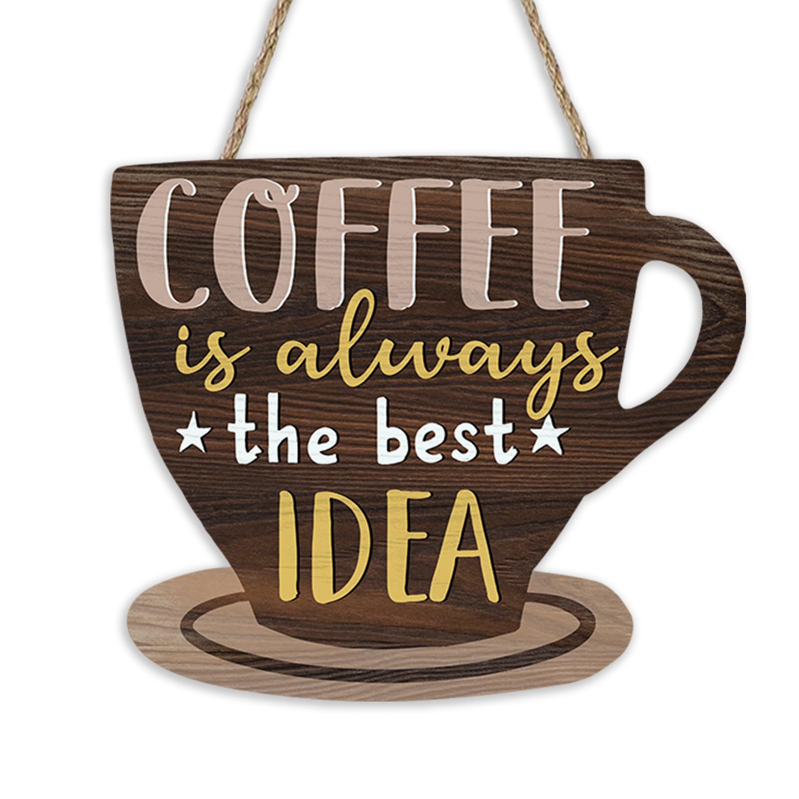 Bolisom Coffee is Always The Best Idea Front Door Sign, Farmhouse Wood Hanger Coffee Bar Home Kitchen Decor, Rustic Wooden Wreath Indoor Wall Hanging Office Cafe Station Shop Decoration-image-35