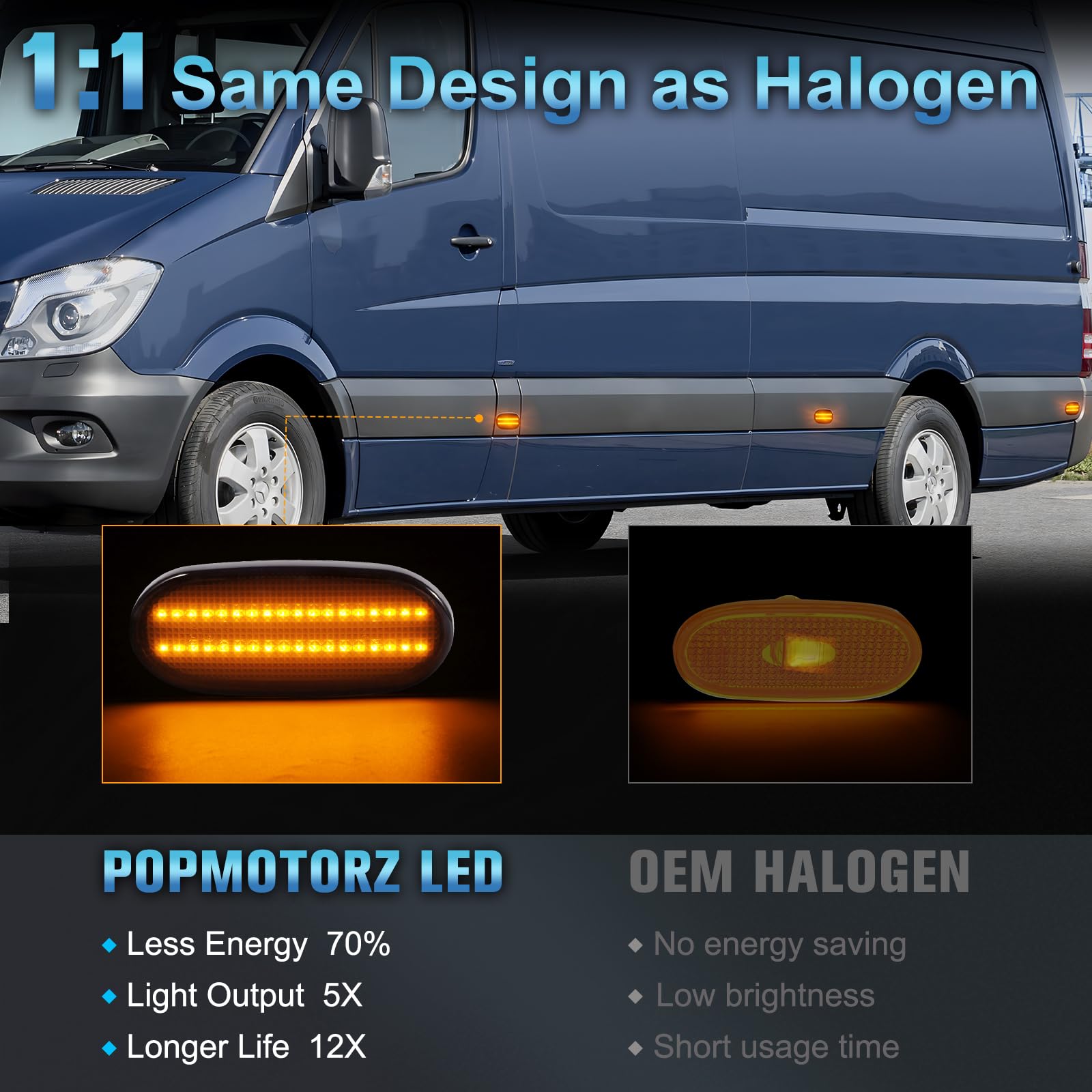 POPMOTORZ LED Intermitentes Laterales para Mercede-s Benz Sprinter W906 VW C-rafter, LED Luces Laterales con Canbus Sin Errores 2835 SMD Negro, 6 Piezas