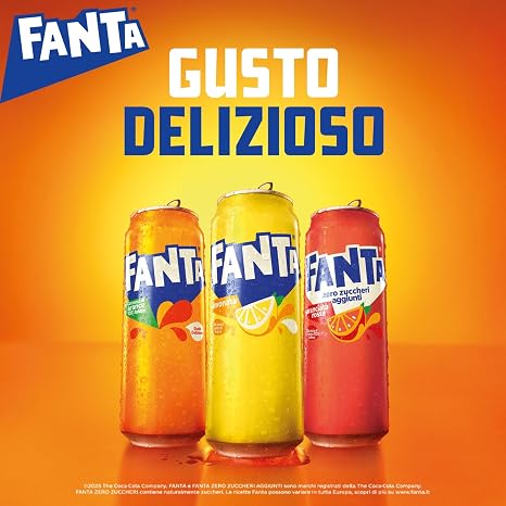 Fanta Zero Sucres Orangengeschmack mit italienischem Orangensaft ohne Zuckerzusatz und Konservierungsstoffe 100% recycelbar erfrischender Geschmack - 24 Dosen à 330 ml