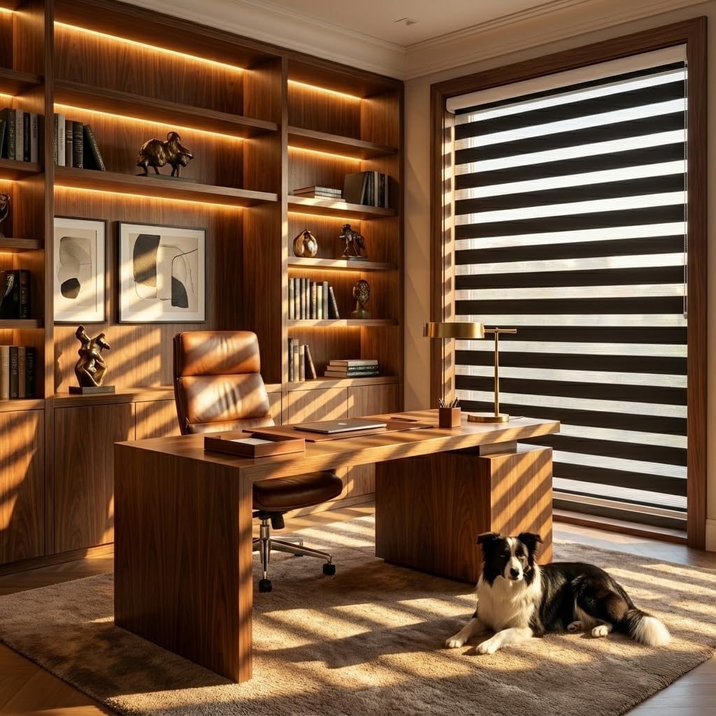 ShadesU Custom Size Zebra Blinds for Indoor Window Roller, Zebra Shades for Windows Privacy Light Filtering Shades (Maxium Height 100 inch) (Black Color)