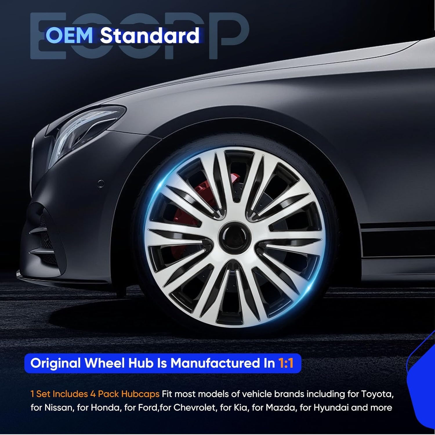 ECCPP Wheel Cover 15 Inch Hubcap Wheel Hub Caps OEM Rim Protectors Cover (Set of 4) Modern & Stylish Auto Tire Replacement Exterior Cap