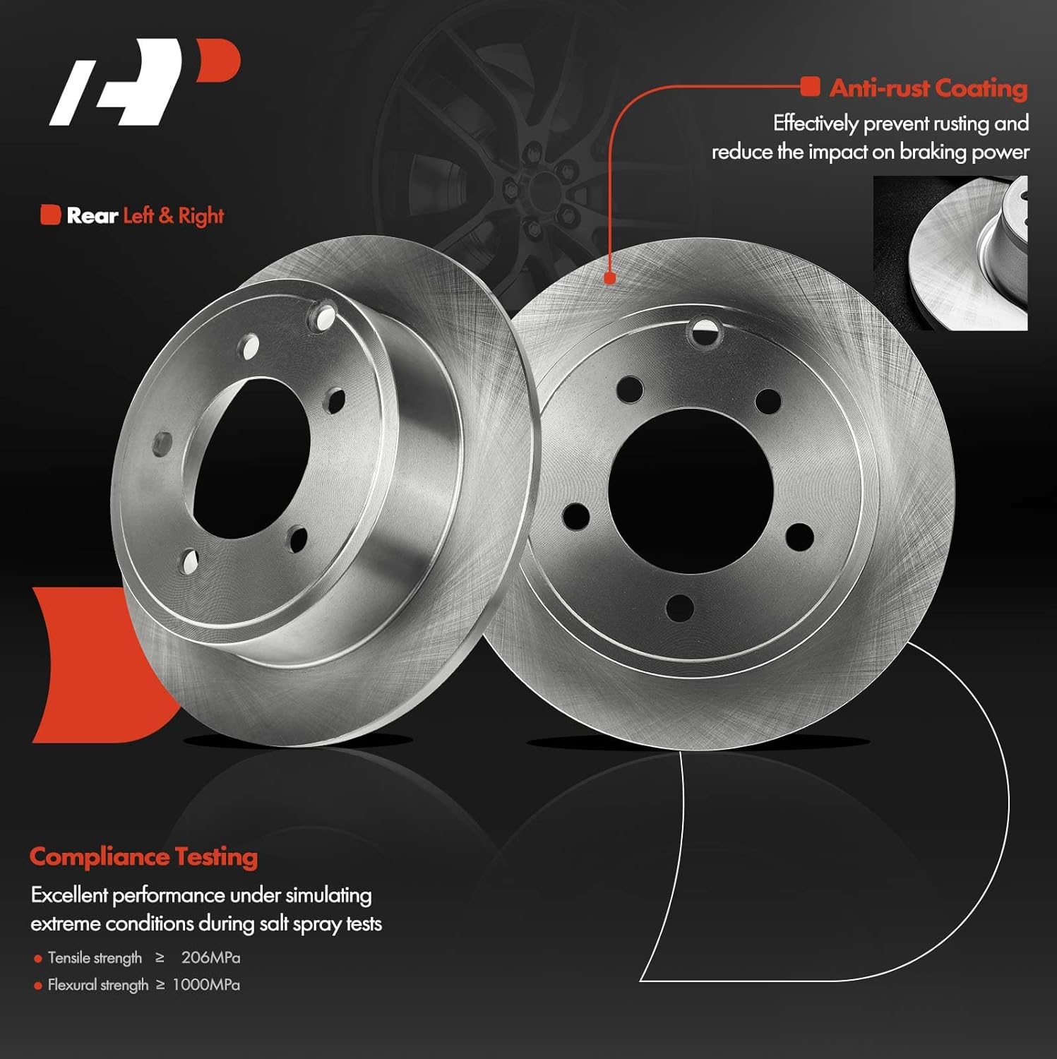 A-Premium 10.31 inch (262mm) Rear Solid Disc Brake Rotors Compatible with Select Chrysler, Dodge, Jeep and Mitsubishi Models - 200, Sebring, Avenger, Caliber, Compass, Patriot, Lancer, 2-PC Set