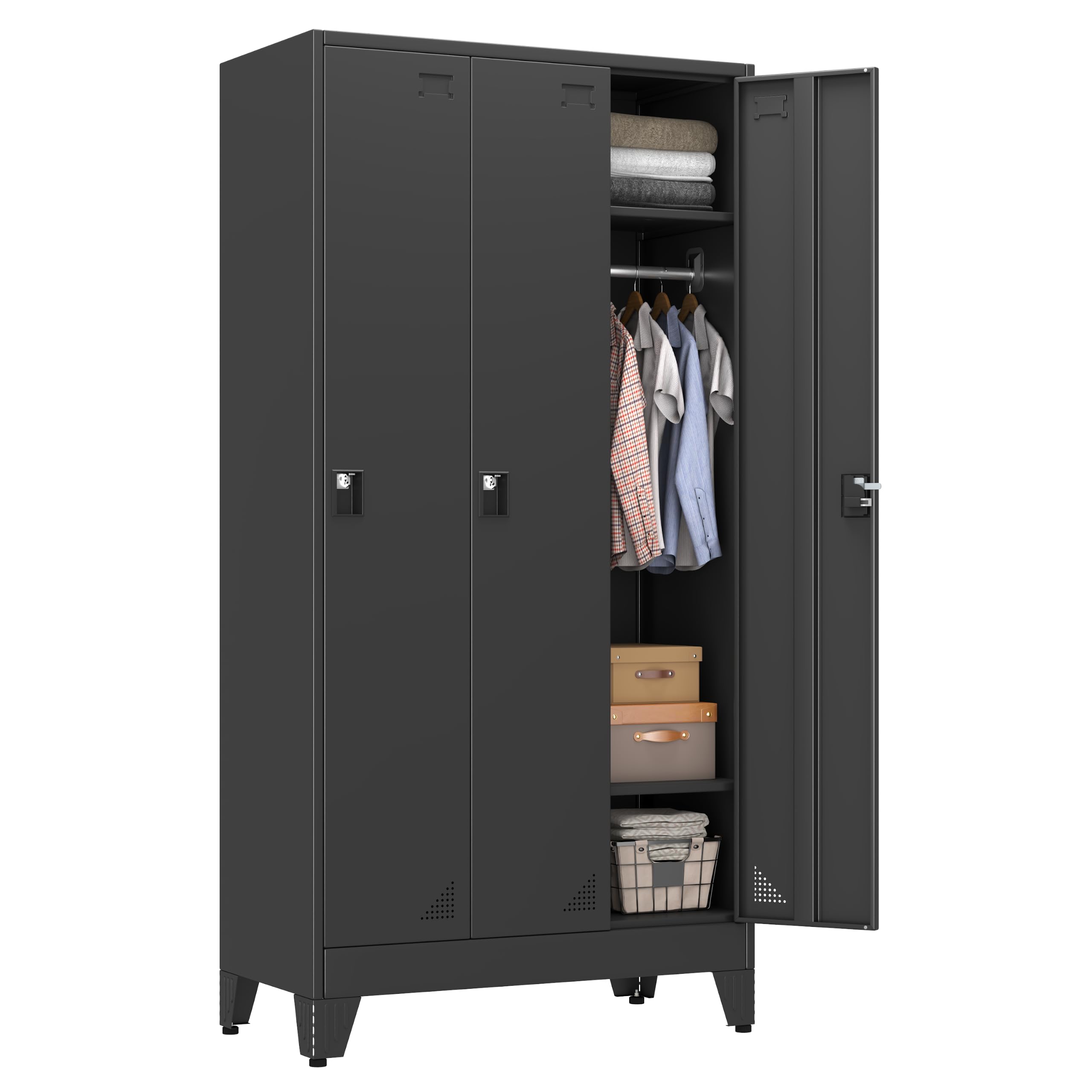 PAOFIN 67" H Metal Storage Locker Cabinet with 3 Doors