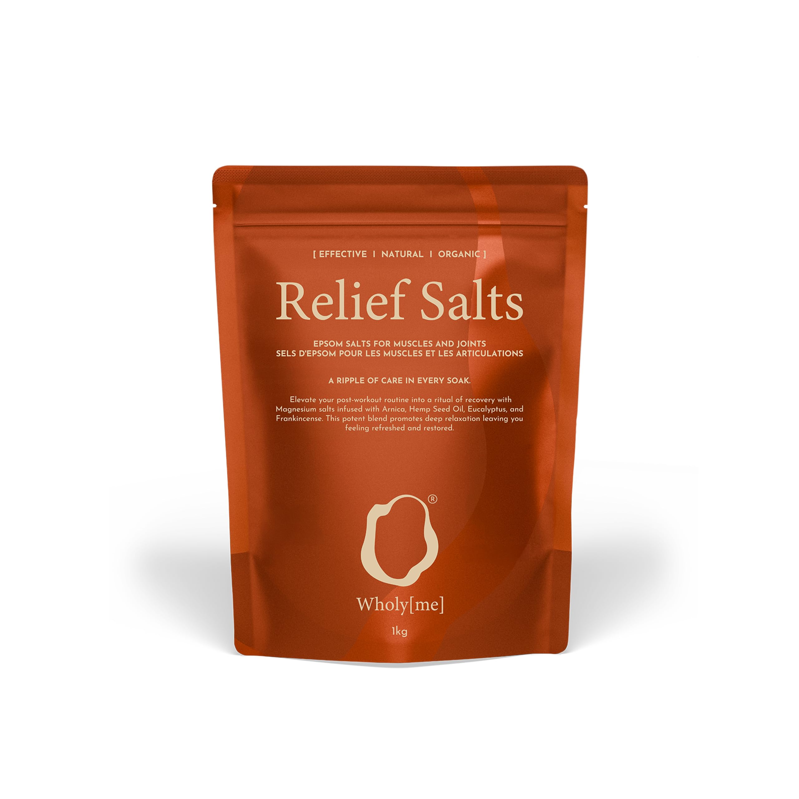 WholyMe - Sel de Bain 1 kg - Sels d'Epsom - Récupération Musculaire et Articulaire - Arnica, Encens et Huile Essentielle d'Eucalyptus - Idéal pour l'Après Entraînement et la Détente