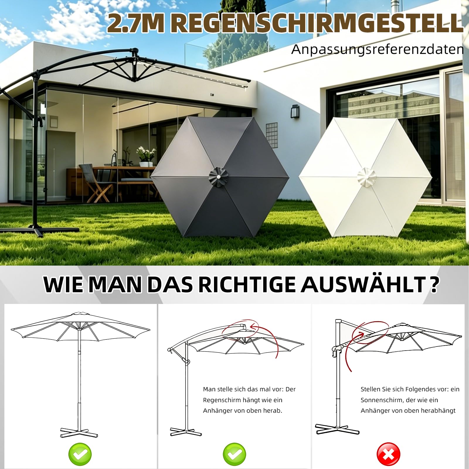 Sonnenschirm Ersatzbezug aus Polyesterstoff, Terrassenschirm Bespannung, für Hof, Garten, Strand und Pool