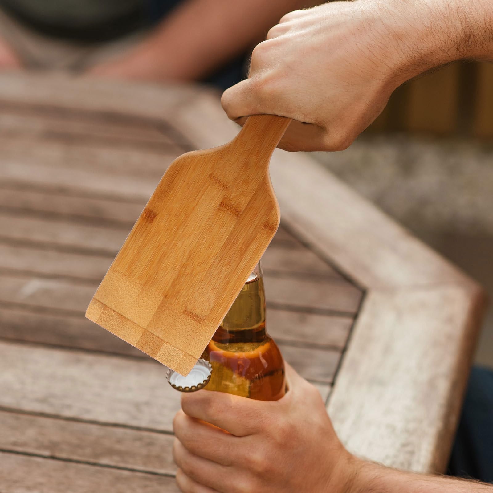2 Pièces Spatule pour Barbecue en Bois avec Ouvre-Bouteille, Kaki
