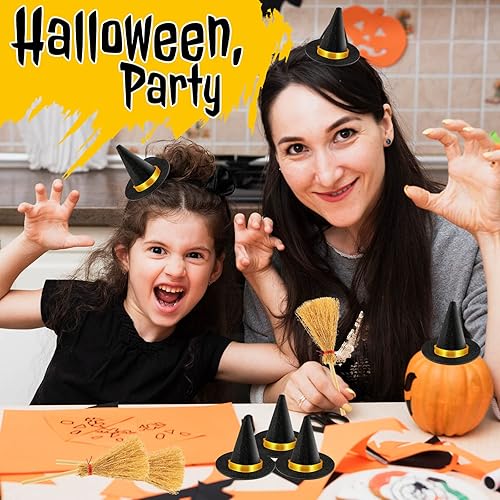 Miniatura 6 de Mini sombrero de bruja, 14284256 piezas de sombreros de bruja negros pequeños para manualidades, decoración de fiesta de Halloween