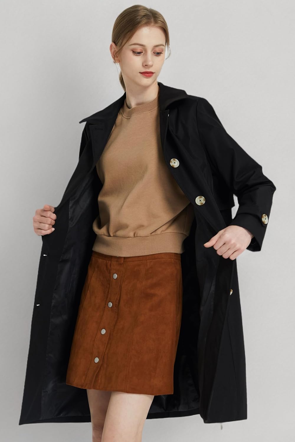 Orolay Women's Single Breasted Trench Coat Mid Long Classic Lapel Windproof Slim Outerwear Coats - Image 8