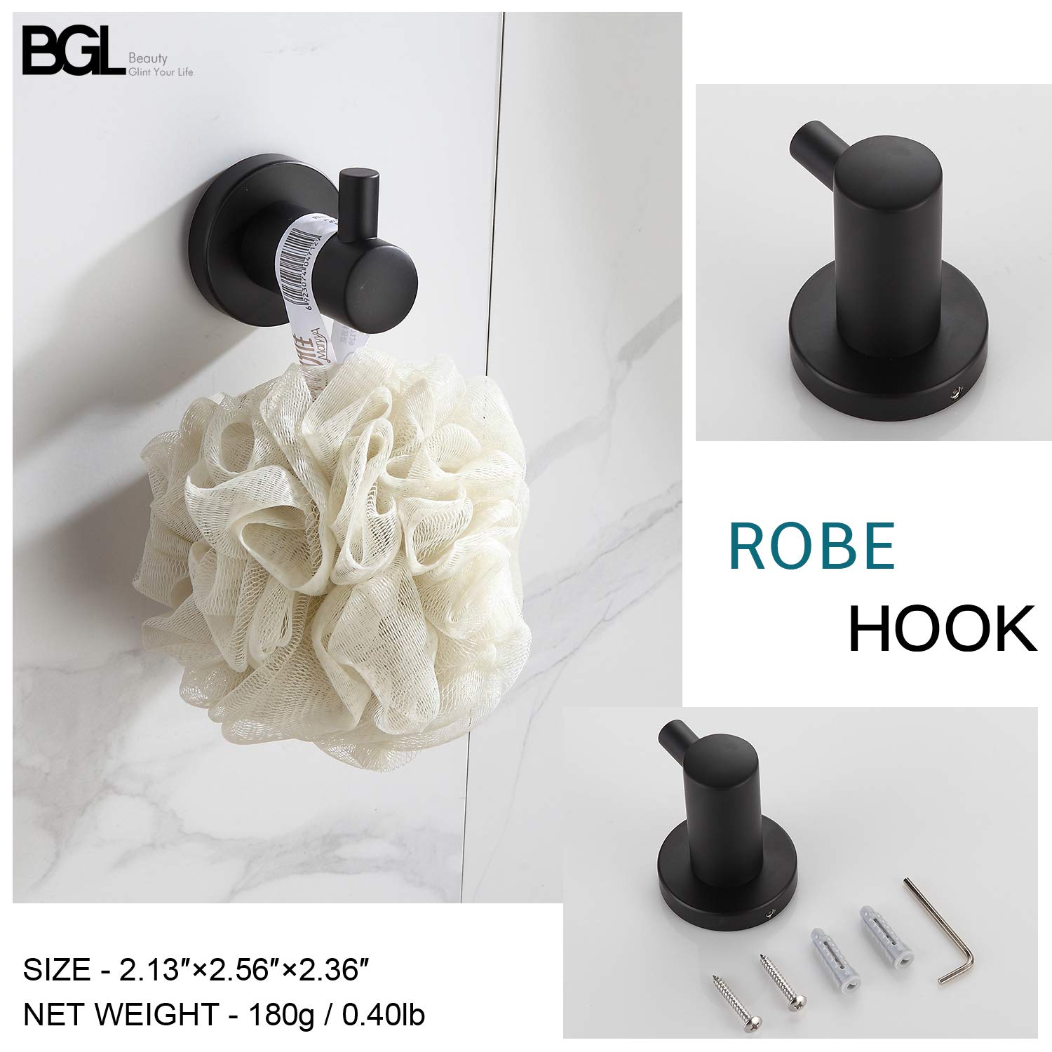 BGL Badezimmer Set Matt Schwarz – Handtuchstange, Haken, Halter – Elegant & Praktisch