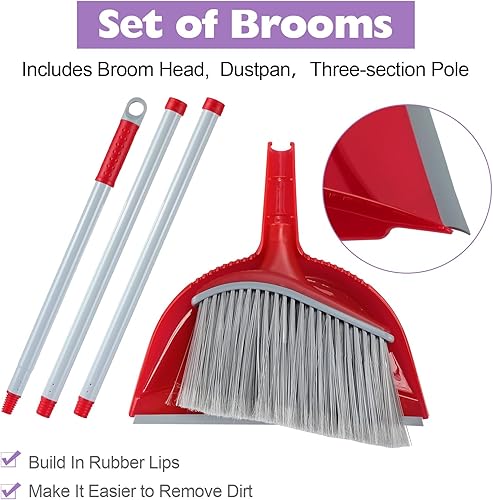 Miniatura 4 de Meanplan Juego de 5 escobas angulares y recogedor para la escuela, aula, 54 pulgadas, limpieza de interiores y exteriores, escoba comercial con