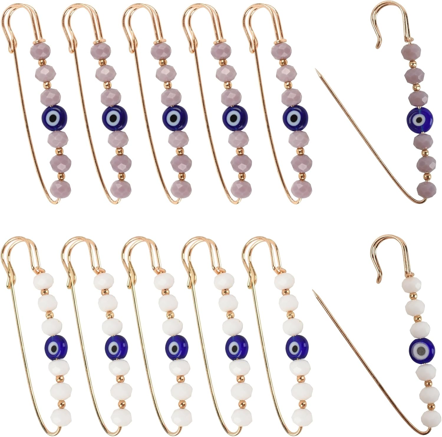 Safety Pins, 12pcs Evil Eye Brooch Pins Clothes Clips, Hat Dress Decorations
