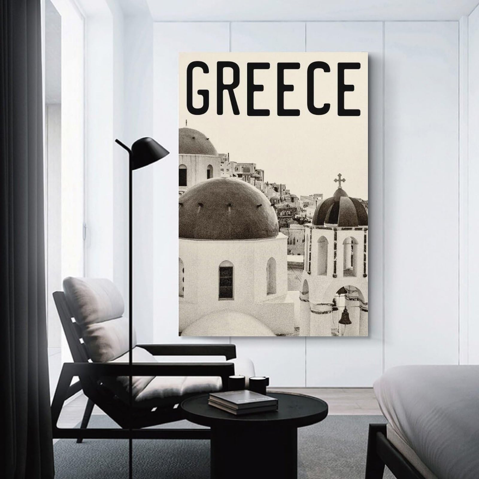 Junmoney Greece Santorini Decorative Wall Artwork, 12x18inch(30x45cm), for New Homes, Bedrooms Or Workspaces, Gift Idea for Housewarming And Birthdays
