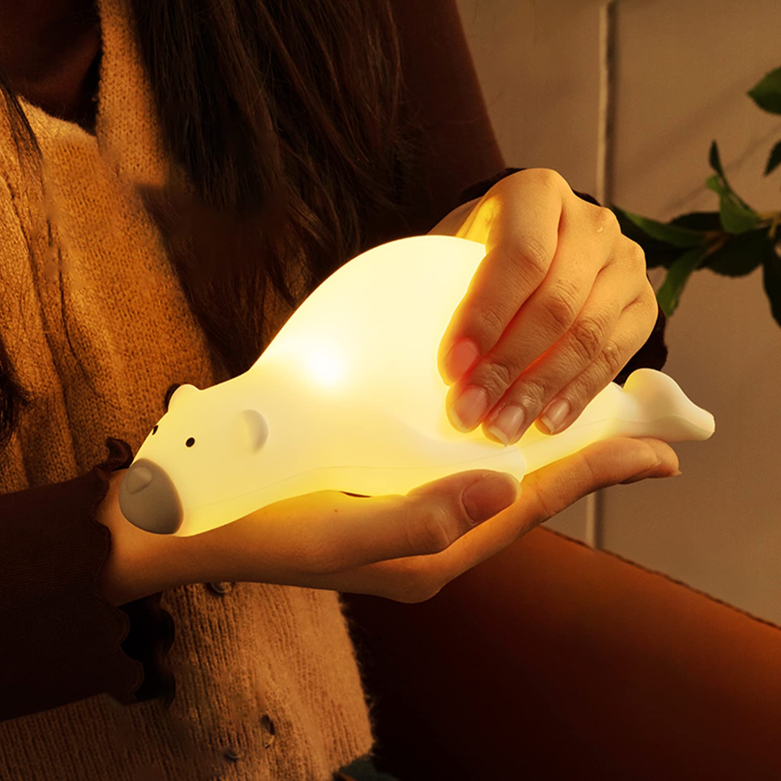 Lohoom Warm Light USB Charging Mini Table Lamp Bedroom Decoration Night Light Kids Dimmable Night Light Silicone Pear Nursery Night Lamp with Touch Sensor (Bear) — image 1