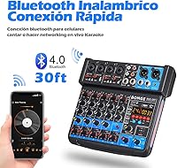 Vista 3 de BOMGE Consola mezcladora de sonido mini DJ Audio de 6 canales con interfaz USB, Bluetooth, grabación estéreo, alimentación fantasma de 48V, 24
