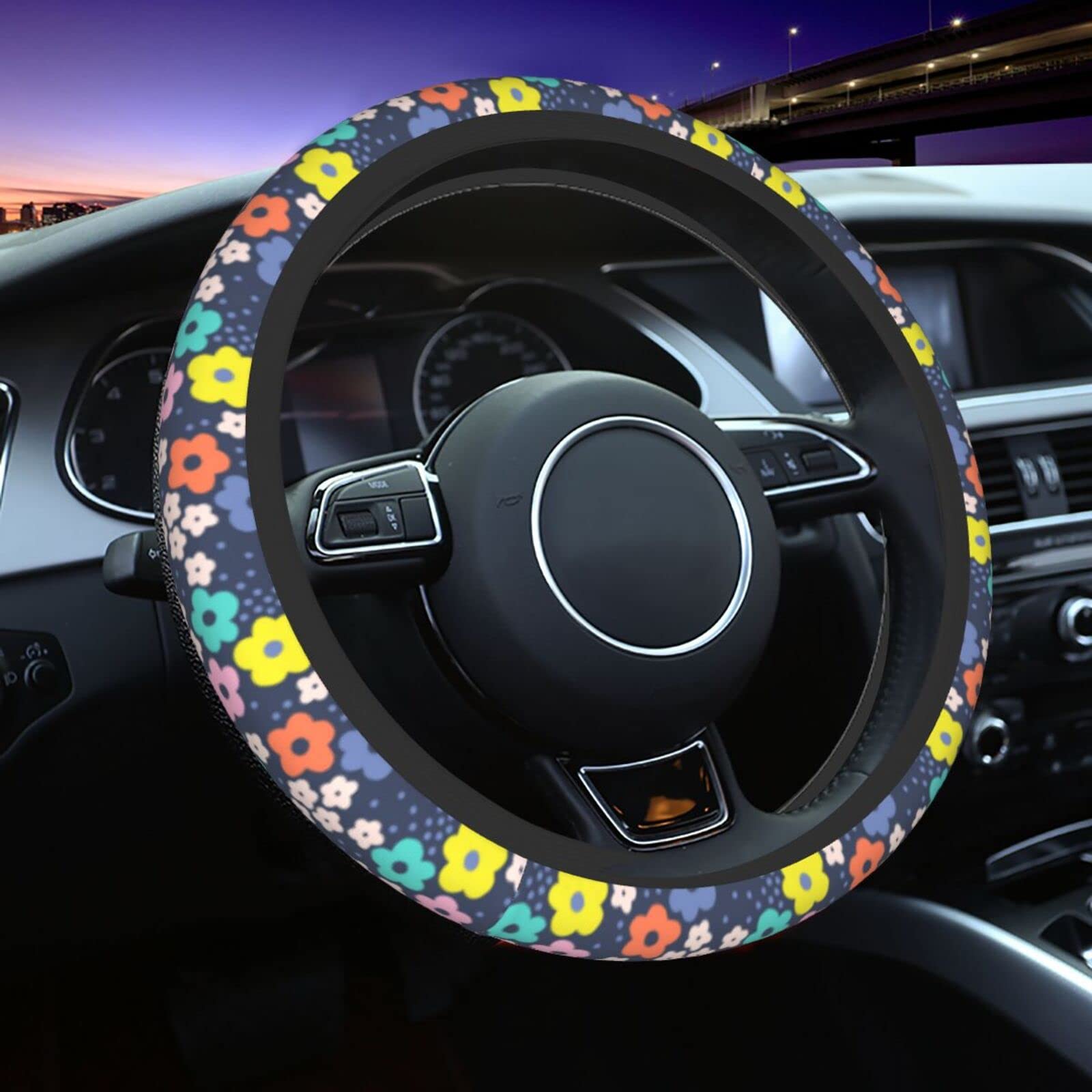 Cute Flowers Steering Wheel Cover Universal 15 Inch Car Accessories Protector for Women Girls Girly