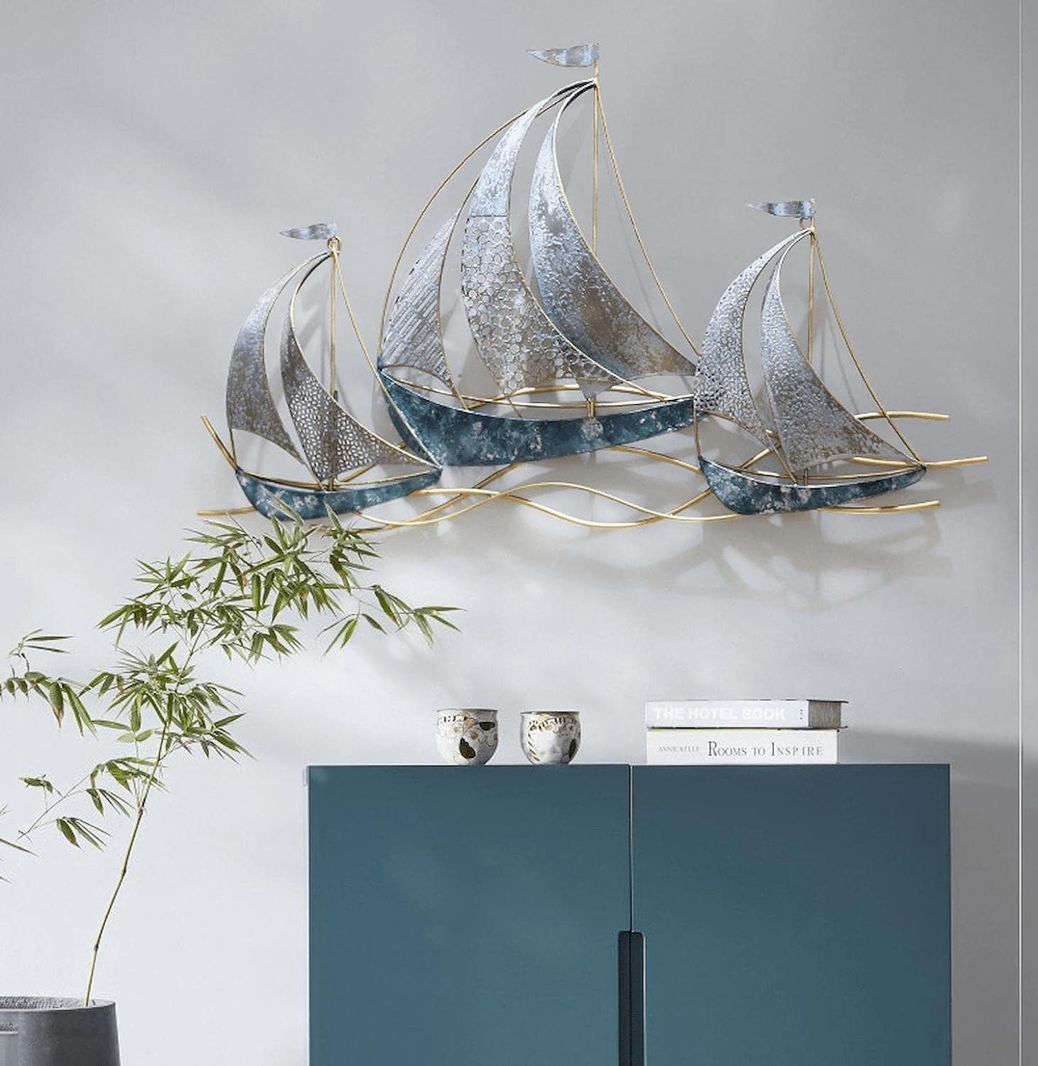 Decorazione da parete for barca a vela in metallo, sculture da parete for nave nautica 3D, barca a vela da spiaggia costiera fatta a mano for la casa, soggiorno, camera da letto, sala da pranzo, decor