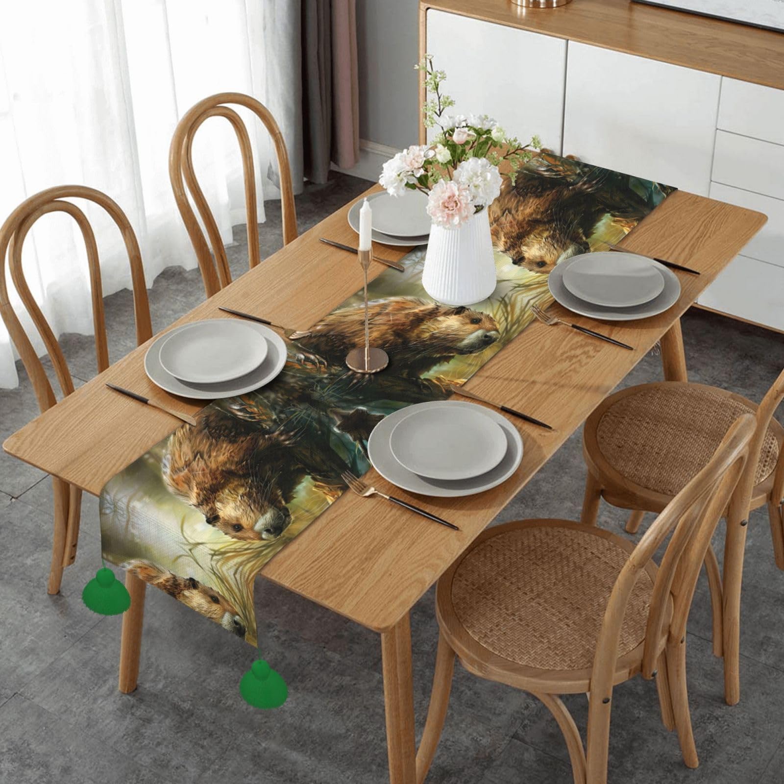 Chemin de table imprimé castor pour habiller une table basse de salon