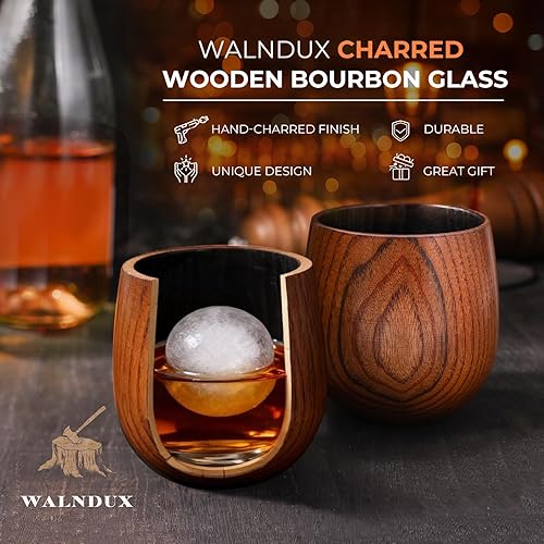 Miniatura 3 de Juego de vasos de whisky carbonizado, vidrio de bourbon, regalos de bourbon para hombres, vidrio de madera terminado, gran regalo de whisky para