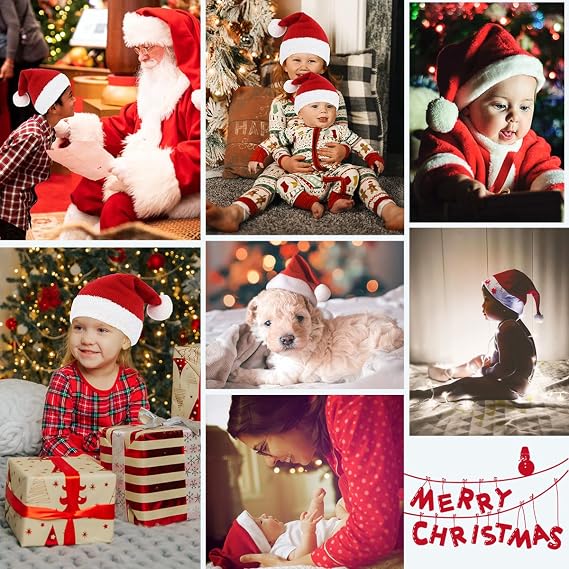 American Trends Baby Santa Hat - Kids Unisex Red Velvet Christmas Hat - for Xmas, New Year, Party Decoration