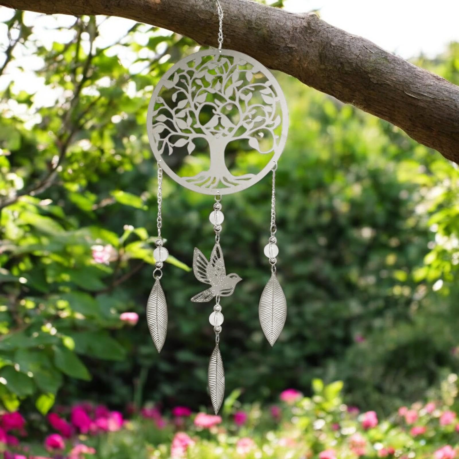 Epsom Door Handle Silver Stainless Steel Hanging Dreamcatcher 59Cm Boho Wind Spinner Ornament For Indoor Outdoor Spiritual Décor (Tree Of Life)